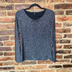 Talbots Black Silver Metallic Long Sleeve Blouse Women's Size XS
